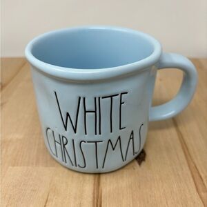 Rae Dunn WHITE CHRISTMAS Mug Sky Blue Ceramic with Black Lettering New
